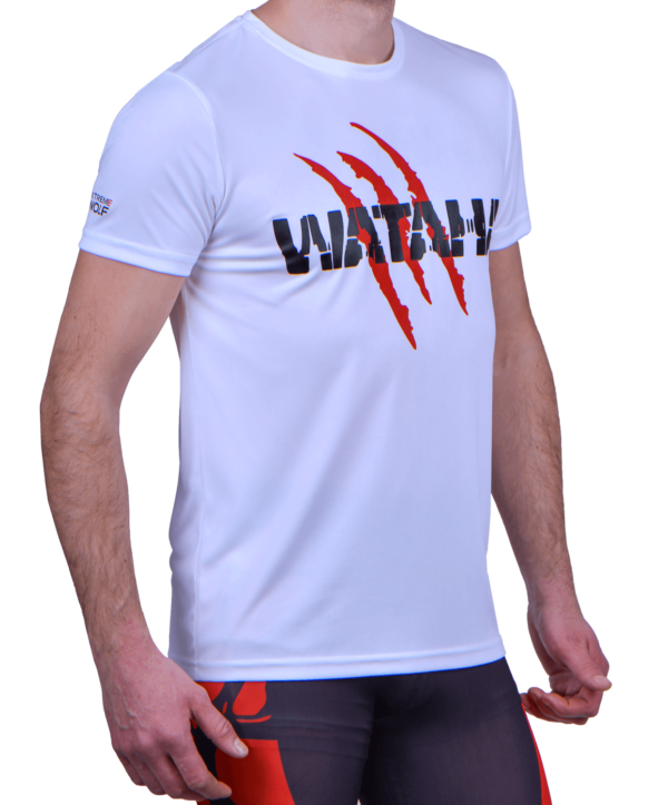 koszulka do biegania wataha extreme wolf biała z czarnym napisem oddychająca koszulka