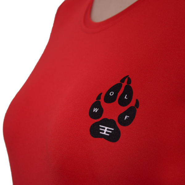 Koszulka Extreme Wolf damska czerwona bordowa koszulka do biegania dla sportowców koszulka dla biegaczy łapa wilka