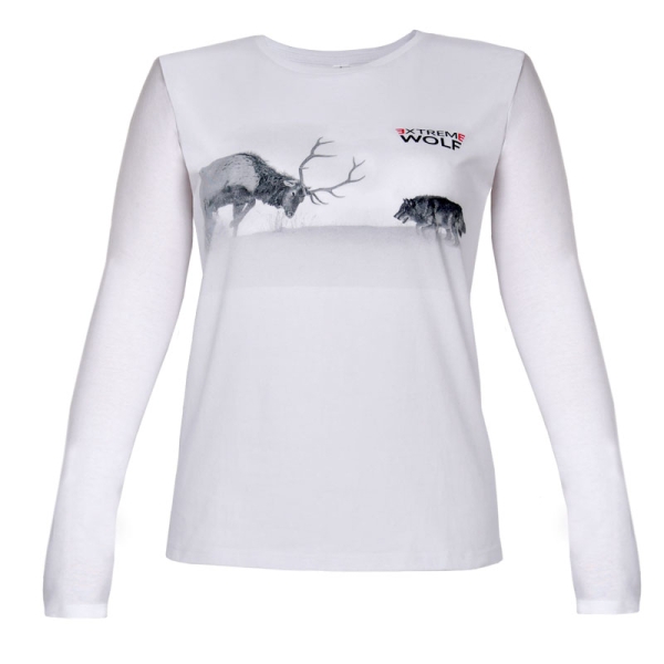 Koszulka damska Extreme Wolf z długim rękawem, biała koszulka do biegania jeleń i wilk