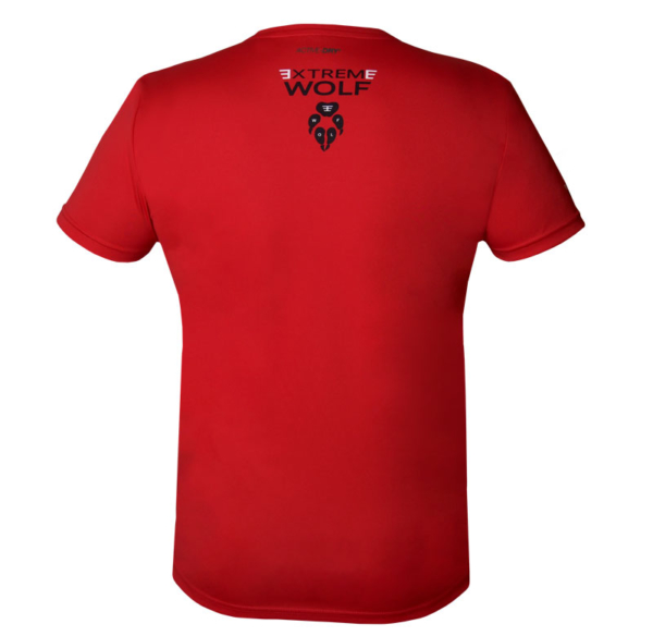 Koszulka Extreme Wolf męska czerwona bordowa koszulka do biegania dla sportowców koszulka dla biegaczy tył plecy logo extreme wolf