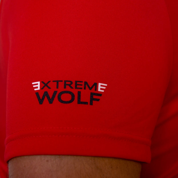 Koszulka Extreme Wolf męska czerwona bordowa koszulka do biegania dla sportowców koszulka dla biegaczy rękaw logo na rękawie